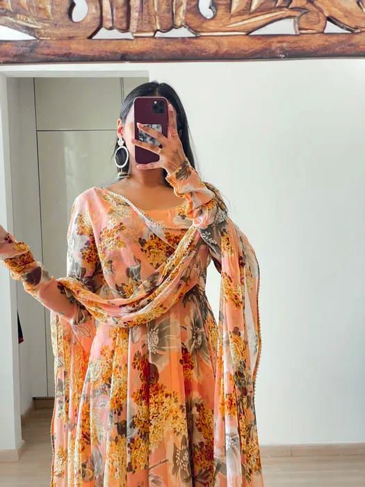 KA 1013 Georgette Printed Anarkali Kurti With Dupatta 